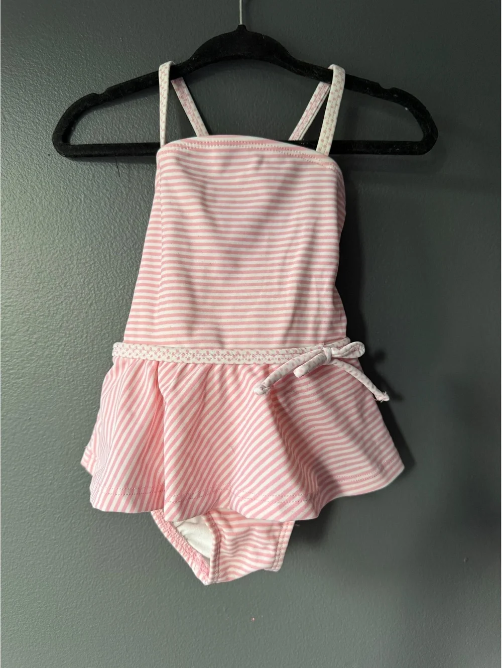 Pink and White Striped Baby Girl Swim Dress with Bow